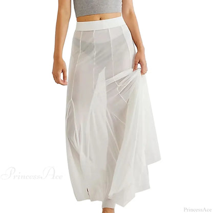 Mesh Sheer Ruffle Midi Skirt