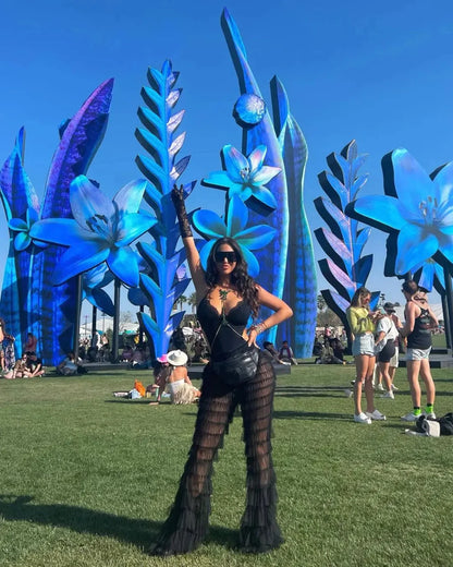 Mesh Transparent Gothic Flare Pant