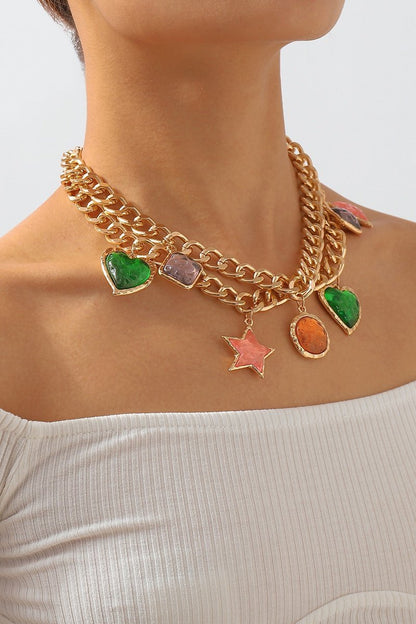 Collar con colgante de gema vintage metálica