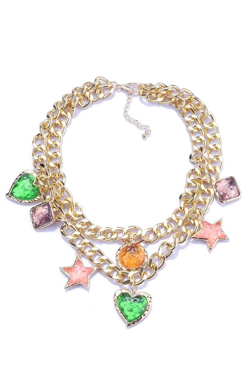 Collar con colgante de gema vintage metálica