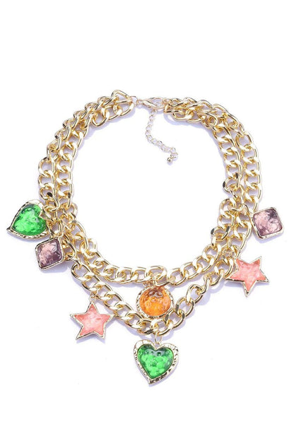 Collar con colgante de gema vintage metálica