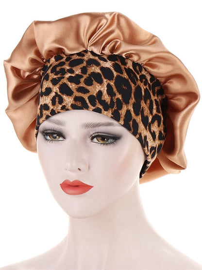 Women Satin Night Beauty Salon Sleep Cap Bonnet Hat Silk Headwrap Floral Print Wide Elastic Band Curly Springy Hair Chemo Cap Sleep Cap for Women