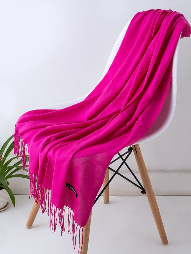 1pcs Solid Color Hijabs Imitation Cashmere Scarf Women All Season Long Shawls And Wraps Hijab Scarves Tassels Thin Headband for Women