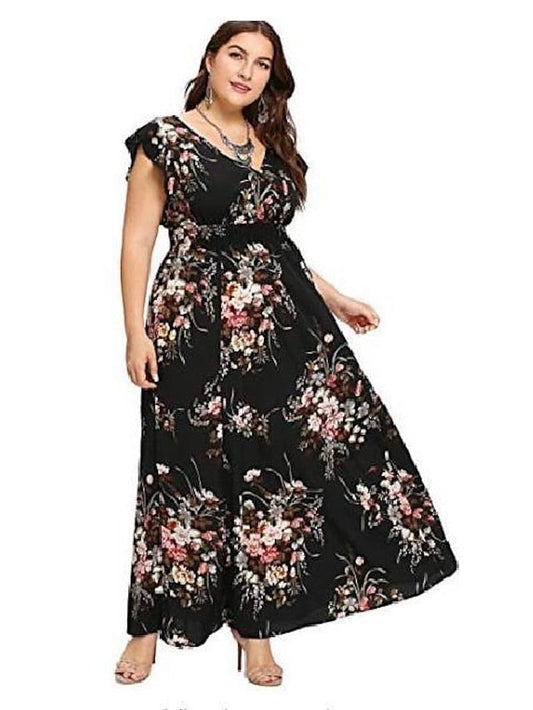 A Line Dress Maxi long Dress Black Pink Dark Blue Beige Sleeveless Pattern Summer Casual Loose  L XL XXL XXXL 4XL 5XL / Plus Size / Plus Size for Women