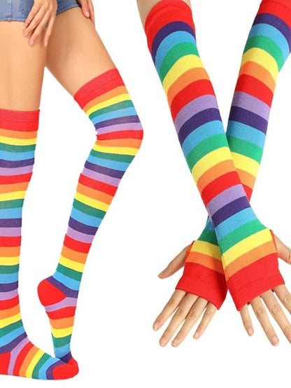 Christmas Stockings Gloves Set Colorful Polyester Cotton Simple 1 Pair for Women
