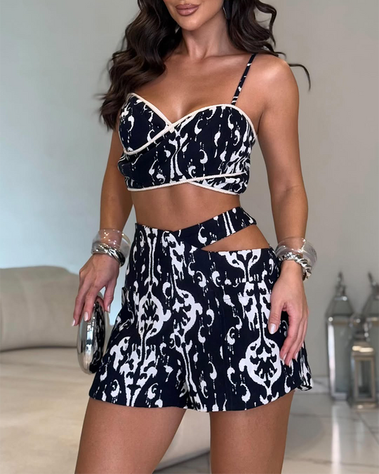 Printed Suspender Skirt Set