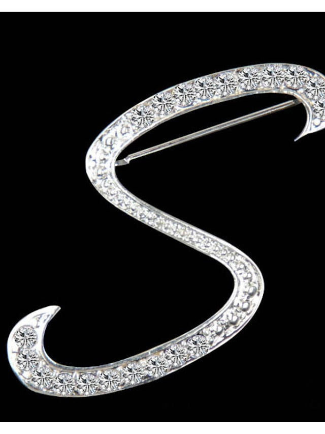 letter brooch pins initial rhinestone brooch for women crafts silvery m for Women
