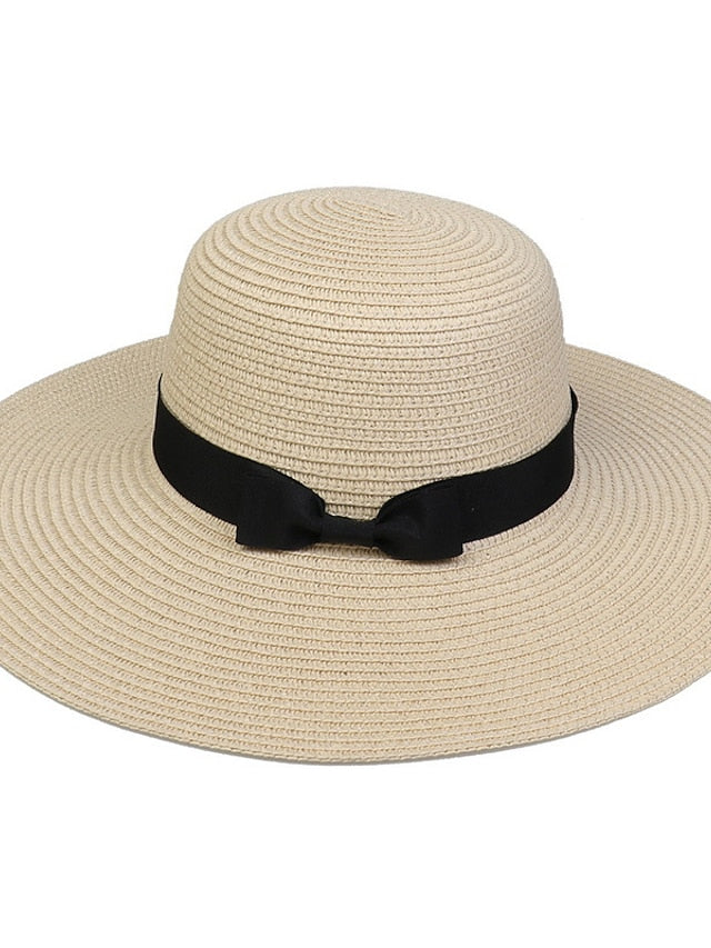 Hat Straw Hat Black Pink Khaki Outdoor Daily Holiday Braided Bow Pure Color Portable Sun Protection Breathable for Women