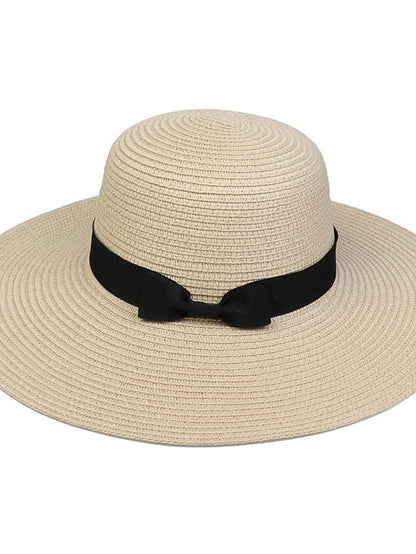 Hat Straw Hat Black Pink Khaki Outdoor Daily Holiday Braided Bow Pure Color Portable Sun Protection Breathable for Women