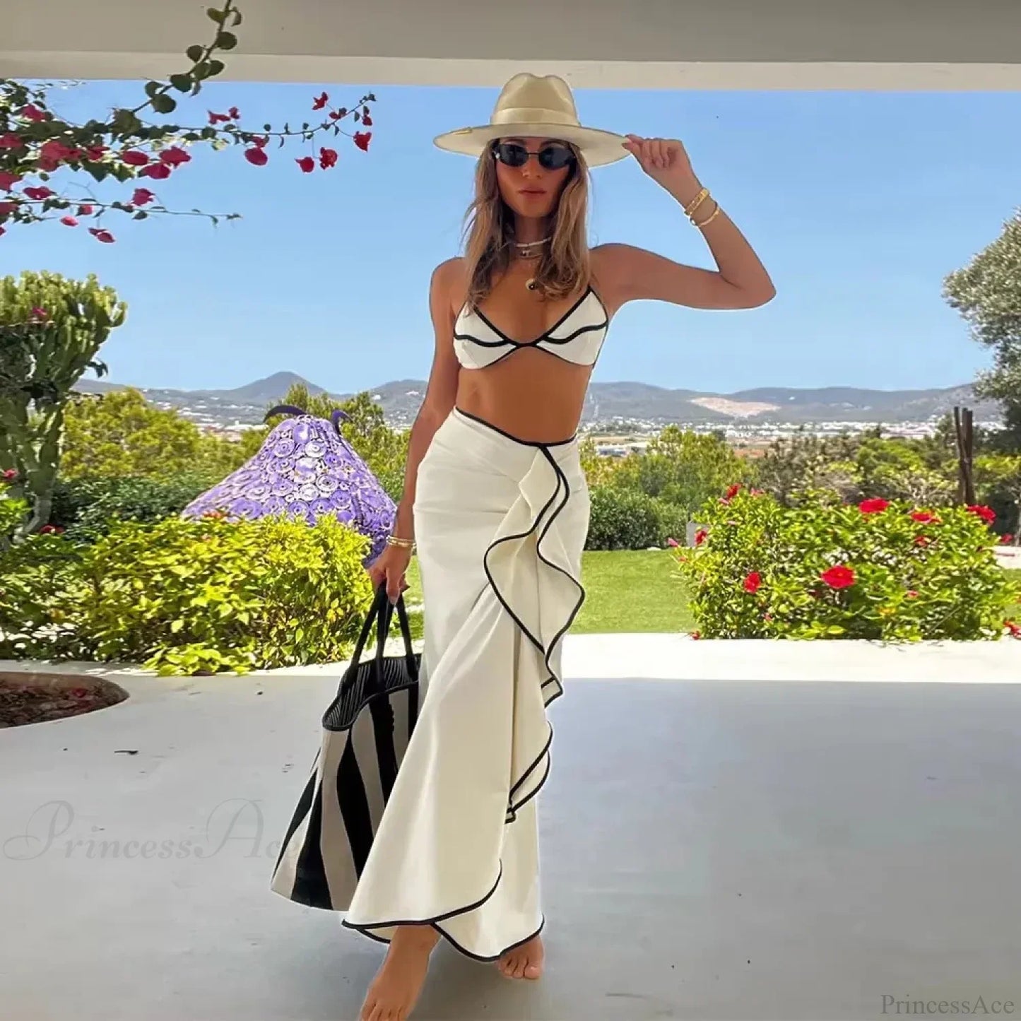 Micro Bikini Set with Long Skirt Three Piece Swimsuit