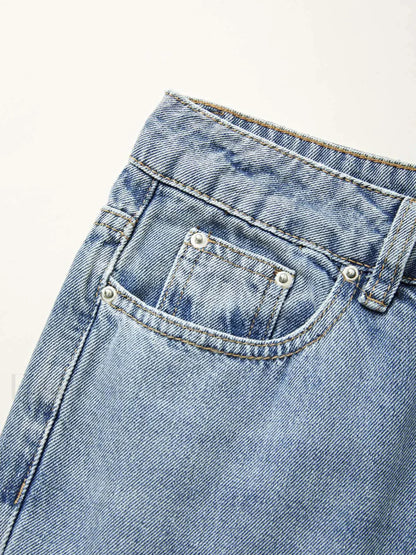 Mid Waist Washed Boyfriend Jeans