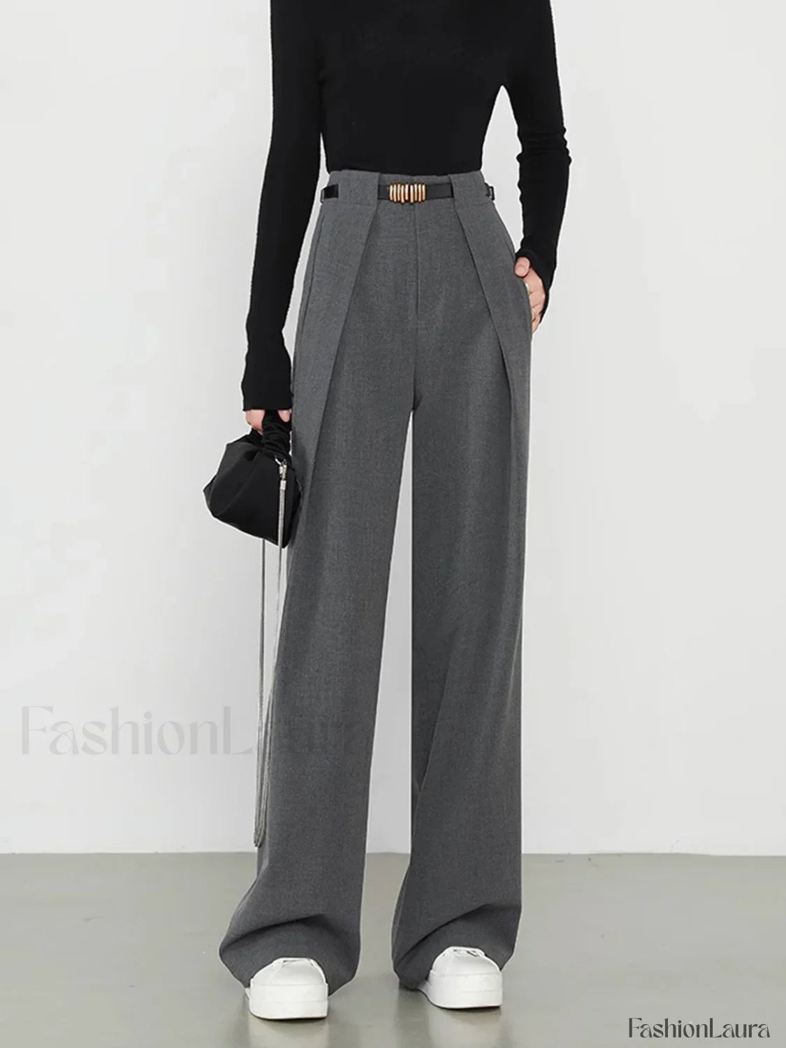 Middle Waist Solid Trendy Pocket Straight Leg Pants