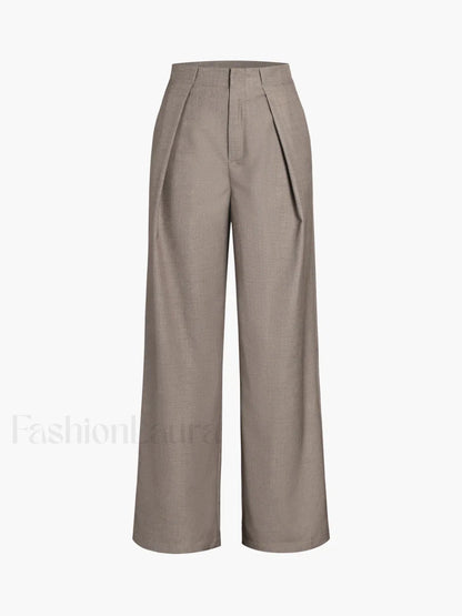 Middle Waist Solid Trendy Pocket Straight Leg Pants