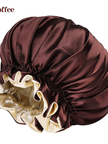 Large double-layer Satin nightcap female European and American large round cap chemotherapy cap Satin bonnet for Women