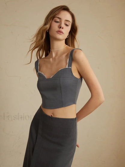 Minimalism Lace Trim Trendy Casual Tank Top