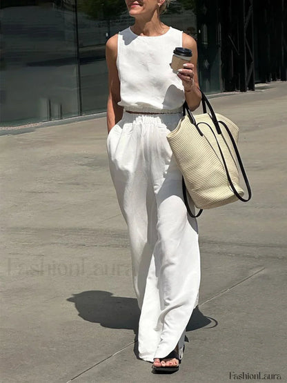 Minimalism Solid Graceful Split Pants Set