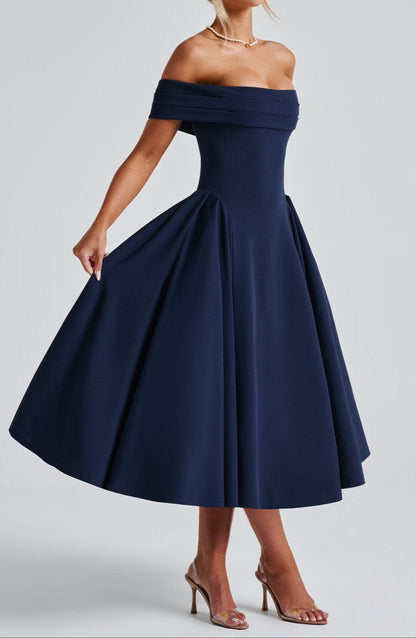 Violeta Midi Dress-Navy