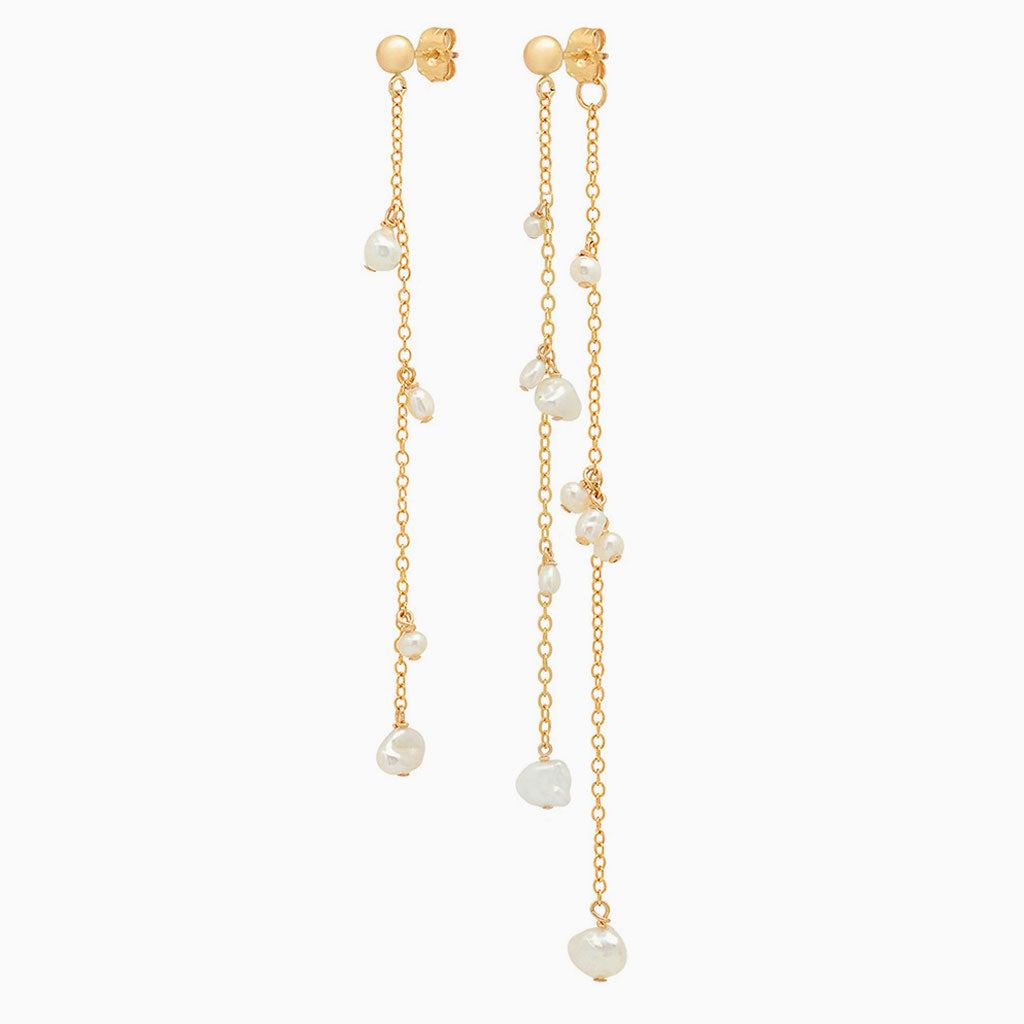 Two Tone 18K Gold Plated Baroque Pearl Drop Earrings