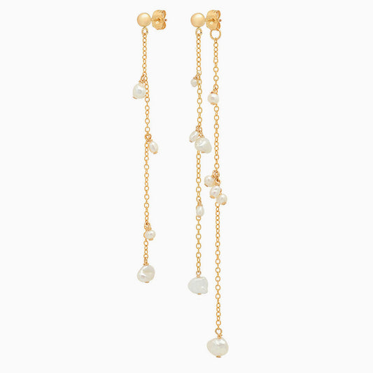 Two Tone 18K Gold Plated Baroque Pearl Drop Earrings