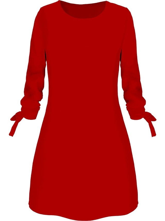 A Line Dress Mini Dress Black White Yellow Long Sleeve Pure Color Patchwork Summer Spring Crew Neck Casual Winter Dress Fall Dress  S M L XL XXL 3XL 4XL for Women