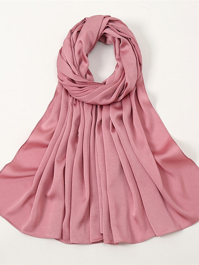 Crinkle Satin Hijab for Muslim Women Crepe Plain Shawl Wrinkle Solid Long Turban Islam Headscarf Solid Color Head Wrap Fashion for Women