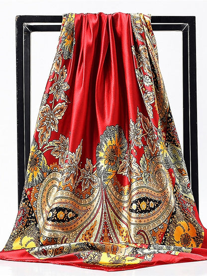 New Fashion Women Silk Scarf Square Holiday Print Head Scarfs Female Satin Hijab Scarves Shawl Wrap Lady Headband Foulard for Women