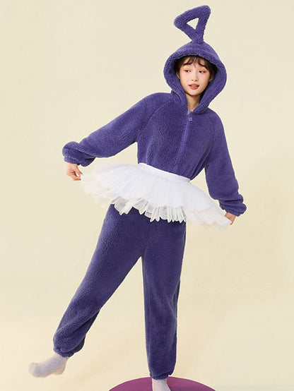 Adults' Kigurumi Pajamas Nightwear Alien Teletubbies Character Onesie Pajamas Flannel Cosplay For Men and Women Christmas Animal Sleepwear Cartoon Festival / Holiday Costumes