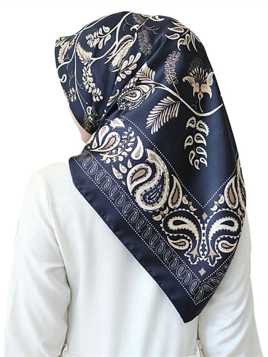 Printing Scarf Headwraps For Women Vintage Four Seasons Hair Scarve 90*90cm Square Hijab Foulard Bandana Femme Headscarf for Women