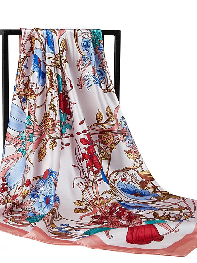 New Sunscreen Headcloth Thin Style 90X90CM Beach Kerchief Flower Print Square Scarves Fashion Muslim Shawls for Women