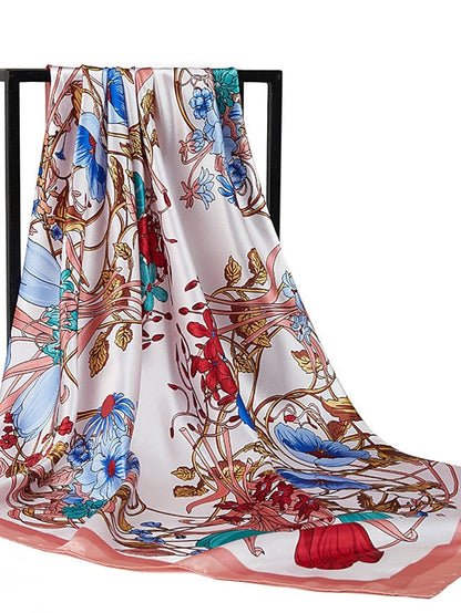 New Sunscreen Headcloth Thin Style 90X90CM Beach Kerchief Flower Print Square Scarves Fashion Muslim Shawls for Women