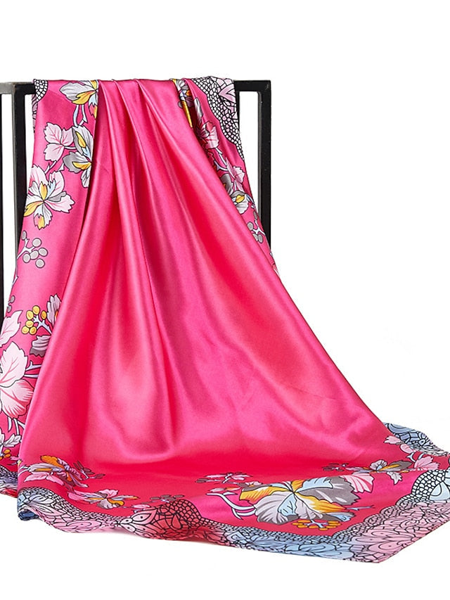 Fashion Shawls Women Daily Bandannas New Print Sunscreen 90X90CM Kerchief Spring Summer Square Silk Scarves for Women