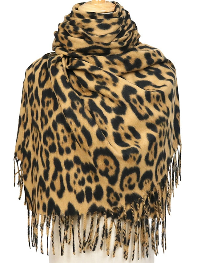 Big Size Band Tassels Poncho Women Unique Leopard Print Scarves and Shawls Ladies Winter Neck Warm Wrap Soft Blanket Cape 200cm for Women