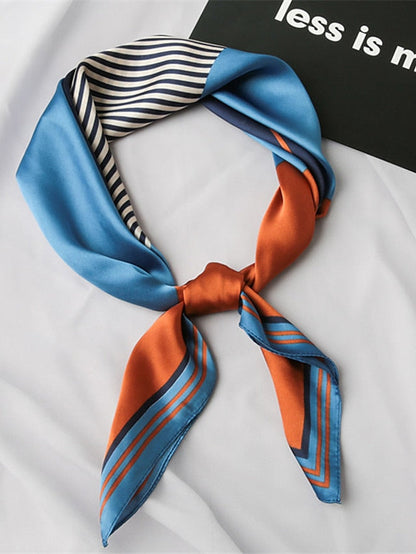 Square Scarf Party Dailywear Holiday Blue Pink Scarf Color Block Stripe for Women