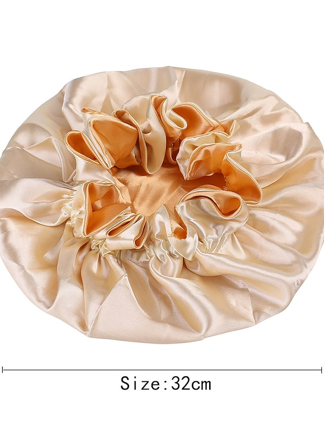 Large double-layer Satin nightcap female European and American large round cap chemotherapy cap Satin bonnet for Women