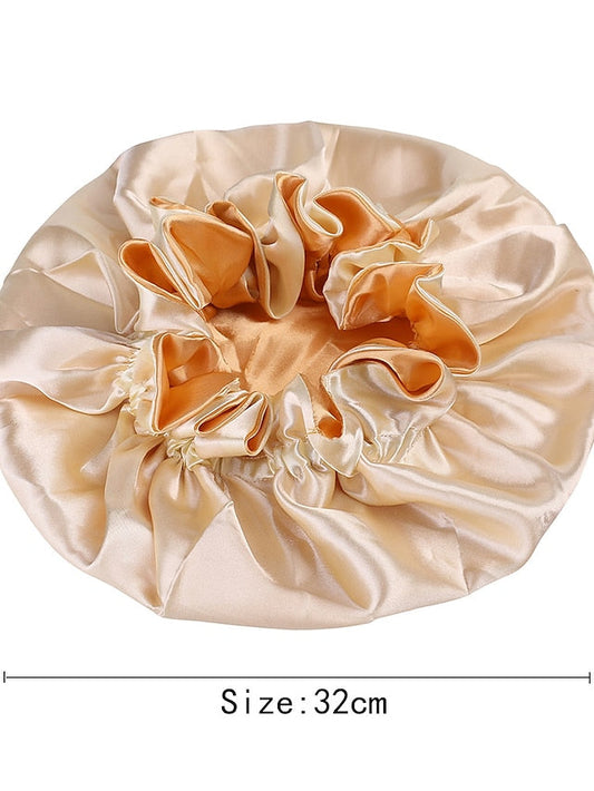 Large double-layer Satin nightcap female European and American large round cap chemotherapy cap Satin bonnet for Women