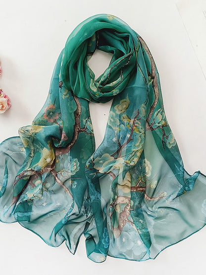 Flower Summer Women Thin Style Scarf Bandana Soft Bandana Female Elegant Shawl Hijab Hairscarves Beach Scarf for Women