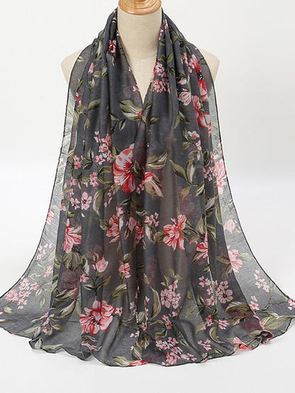 Fashion Women Floral Voile Soft Hijabs Bohemia Casual Scarf Muslim Ladies Printed Thin Shawl 180*70cm for Women