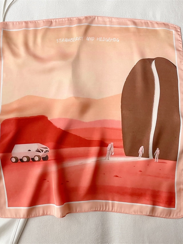 1pcs Vintage Print Neckerchief Satin Headband Shawl Silk 55*55cm Small Square Scarf For Women Head Wraps Girls Hair Bands Bandana Friend Gift for Women