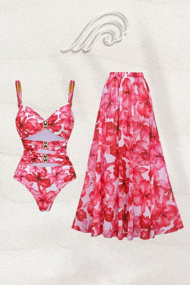Conjunto de baño de dos piezas con recortes y estampado modesto