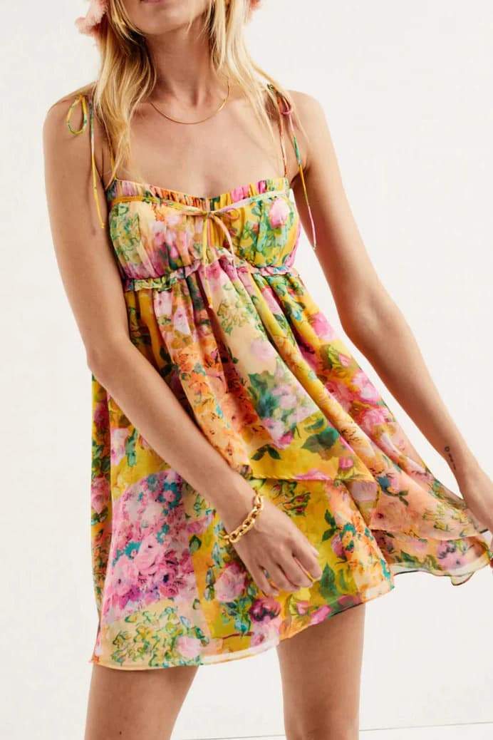 Vestido mini de gasa con estampado floral Mona