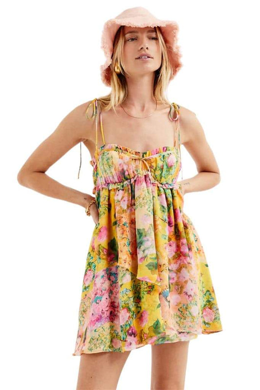 Vestido mini de gasa con estampado floral Mona