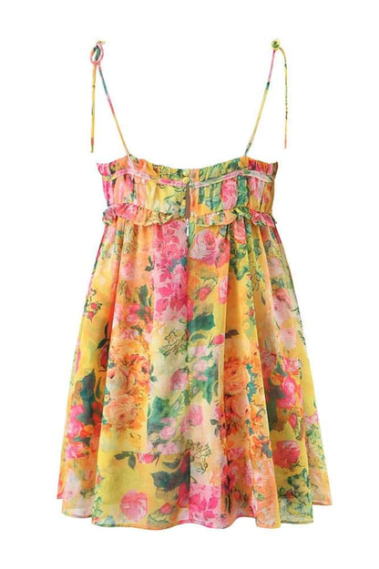 Vestido mini de gasa con estampado floral Mona