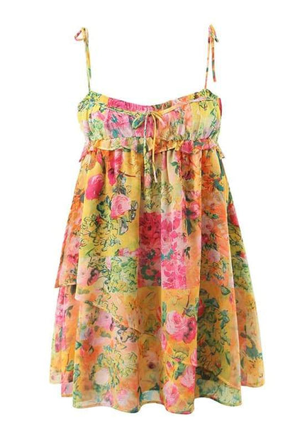 Vestido mini de gasa con estampado floral Mona