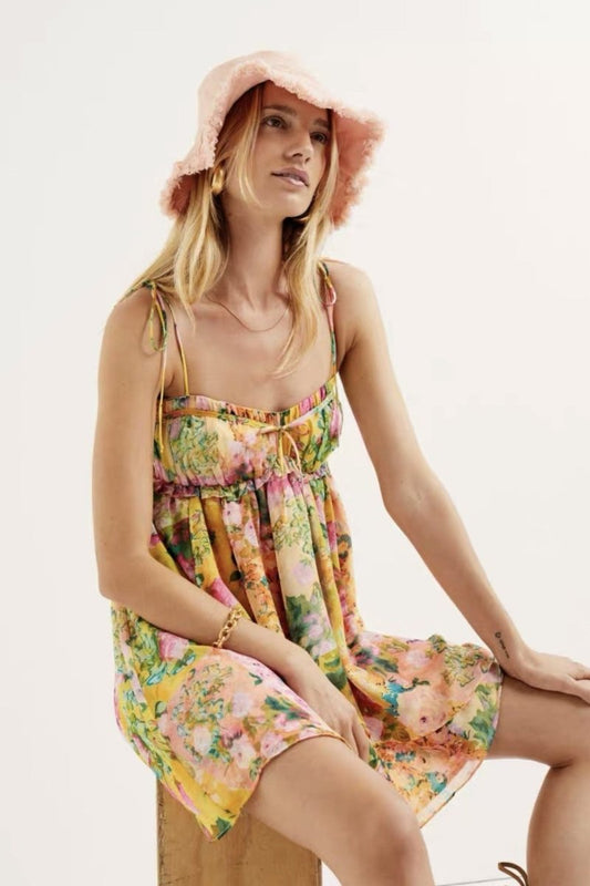 Vestido mini de gasa con estampado floral Mona