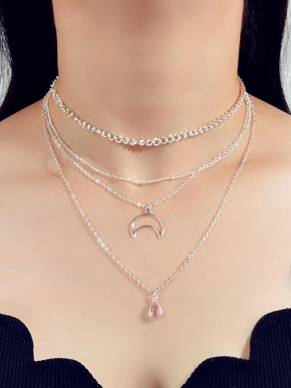 Moon Charm Layered Necklace for Women