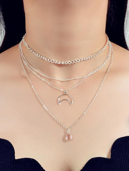 Moon Charm Layered Necklace for Women