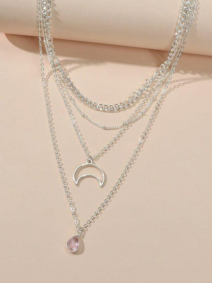 Moon Charm Layered Necklace for Women