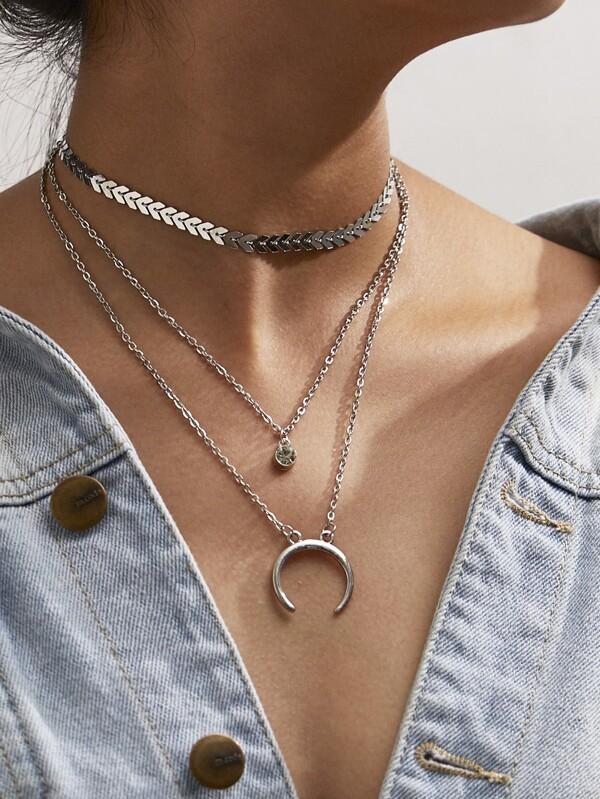 Moon Pendant Layered Chain Necklace for Women