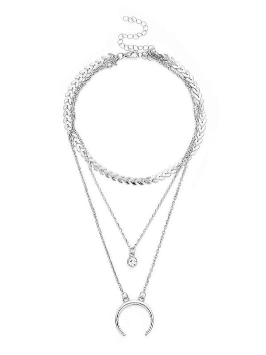Moon Pendant Layered Chain Necklace for Women