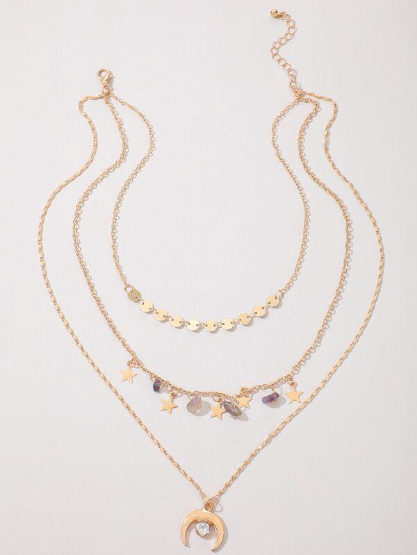 Moon & Star Charm Layered Necklace for Women
